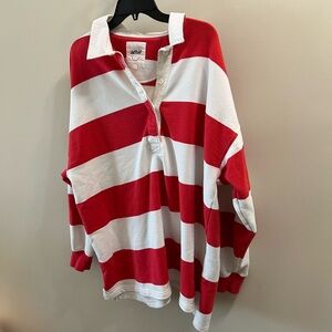 aerie Red & White Striped Rugby Shirt Size Xl TG 86% Cotton